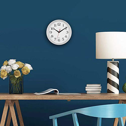 Bernhard Products White Wall Clocks 10 Inch, Set of 2 Silent Non Ticking Quality Quartz Battery Operated Round Easy to Read Home/Office/Kitchen/School Classroom Clock - color: White, size: 10 Inch - 2 Clocks