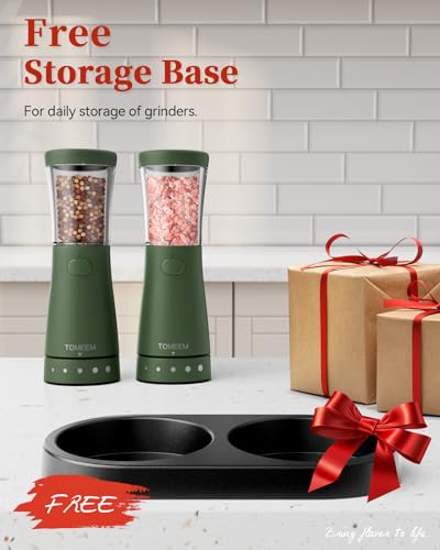 Electric Salt and Pepper Grinder Set with Storage Base, Stainless Steel Rechargeable Salt and Pepper Grinder Set with 4.5 oz Large Capacity, 1.8" Wide Mouth, Adjustable Coarseness, Ideal for Kitchen - color: Dark Green