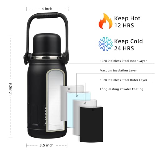 BJPKPK Stainless Steel Insulated Bottle with Handle & Strap, 27oz | Leak-proof vacuum insulation keeps drinks cold/hot for hours. BPA-free, dishwasher safe. Includes handle & strap. Black. - color: Black, size: 27 Ounces