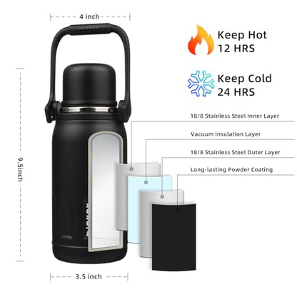 BJPKPK Stainless Steel Insulated Bottle with Handle & Strap, 27oz | Leak-proof vacuum insulation keeps drinks cold/hot for hours. BPA-free, dishwasher safe. Includes handle & strap. Black. - color: Black, size: 27 Ounces