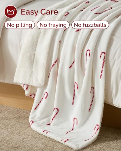 Christmas Sherpa Blanket Throw Size, Reversible Blanket - Candy Cane, 50x60 | Super Soft Double Sided Throw for Bed, Sofa, Couch, Reversible Sherpa Fleece Blanket, Thick, Warm, Plush, Xmas Winter Bedding - color: 04 - Candy Cane