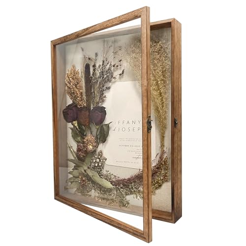 GraduationMall 16x20 Shadow Box Frame Solid Wood Glass Door Display Case with Linen Back and 6 Stick Pins,1.5 inches Interior Depth,Ideal for Memorabilia Pictures Flowers Medals Tickets - color: Carbonized Black, size: 16x20