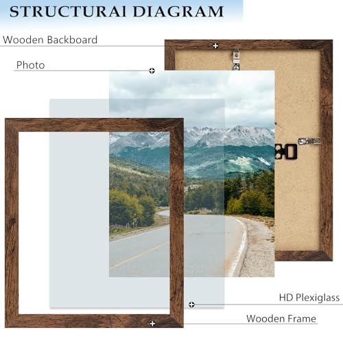 9x11 Picture Frame Deep Brown for Wall Hanging, Wood 9 x 11 Frame Photo Frame for Wall Horizontally or Vertically, Deep Brown, 3 Pack - size: 9x11 inch