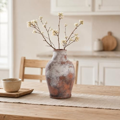 Handmade Rustic-Style Ceramic Decorative vase, Dimensions 8.3 x 5.5 inches, Featuring Distressed Gray and Terracotta hues, Suitable for Rustic, Country, and Various Decor Styles.
