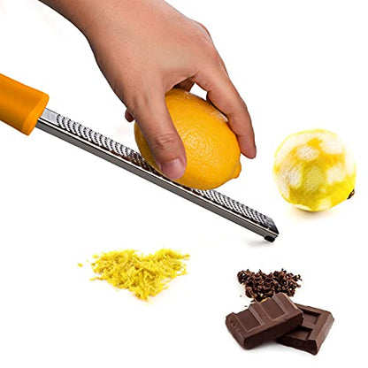 8-Inch Lemon Zester & Cheese Grater, 18/8 Stainless Steel, Orange | Fine 18/8 Stainless Steel Blade for Citrus, Parmesan, Ginger and Garlic, Soft Non-slip Handle, Cover, Dishwasher Safe - color: B-Orange