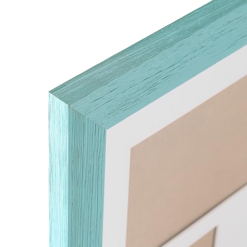 Rustic Solid Wood Square Collage Photo Frame 12x12 inch – Display Four (4) 4x6 inch Pictures with Mat Wall Hanging Tabletop - Blue - color: Blue