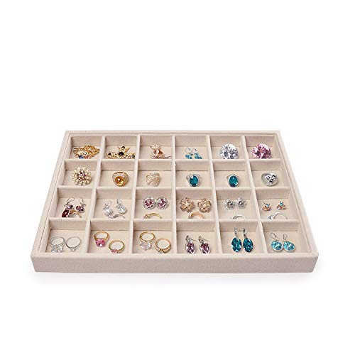 Oirlv Stackable Jewelry Tray,Linen Rings Earrings Organizer for Drawer | Solve Clutter Issues in Drawers or Jewelry Collections, Attractive,High-end and Long-lasting,Display Jewelry Professionally - size: 24 Grids