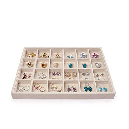 Oirlv Stackable Jewelry Tray,Linen Rings Earrings Organizer for Drawer | Solve Clutter Issues in Drawers or Jewelry Collections, Attractive,High-end and Long-lasting,Display Jewelry Professionally - size: 24 Grids