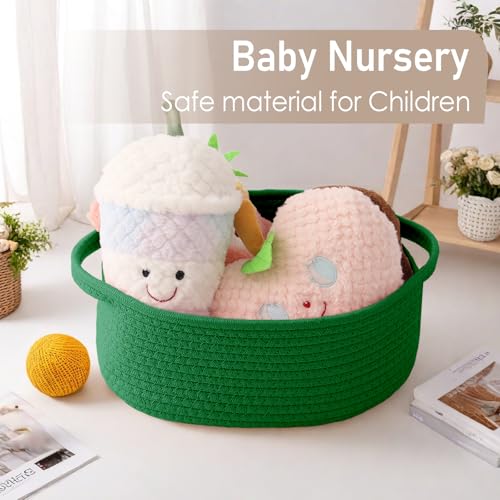 JMvicyroam Small Woven Basket, Empty Gift Basket, Green/1 Pack | Small Gift Basket, Cotton Rope, 12 x 8 x 18 in, Handles, Includes Ribbon and Bag, Birthday Gift Basket - color: Green, size: 1 Pack