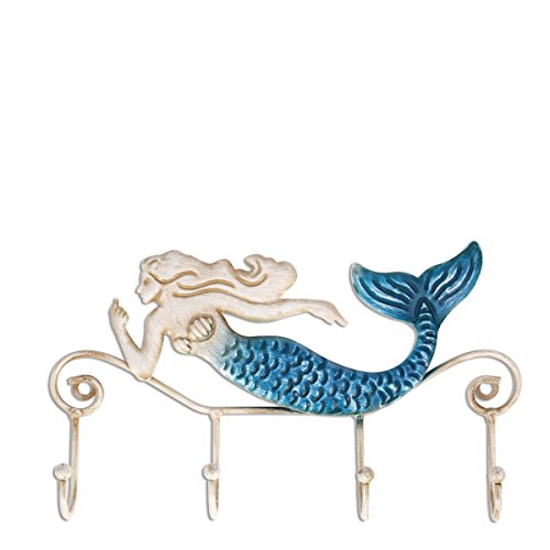 Tooarts Wall Mounted Key Holder Iron Mermaid Wall Decoration 4 Hooks for Coats Towels Bags Wall Mount Clothes Holder Screws Included