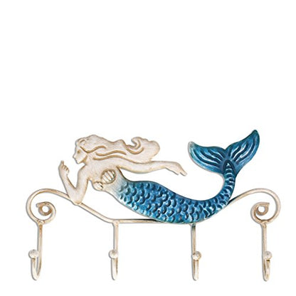 Tooarts Wall Mounted Key Holder Iron Mermaid Wall Decoration 4 Hooks for Coats Towels Bags Wall Mount Clothes Holder Screws Included