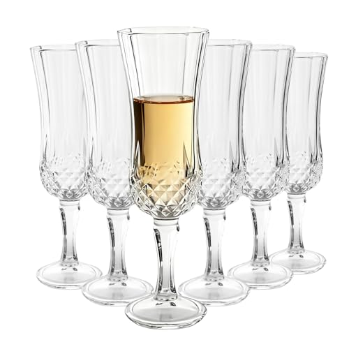 Set of 6 Champagne Flutes, 5.47oz Prosecco Glasses, Transparent, Reusable, Elegant Design, Dishwasher Safe, Durable Glass Perfect for Celebrations Modern Minimalist Style