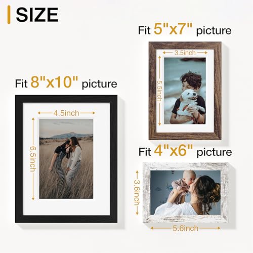 Vittanly 12 Pack Gallery Wall Frame Set, Black, Brown, Distressed White | Gallery Wall Frame Set: 4pcs 8x10, 4pcs 5x7 & 4pcs 4x6 Photos for Wall & Table, Picture Frames made of Engineered Wood - color: Black & Brown & Distressed White
