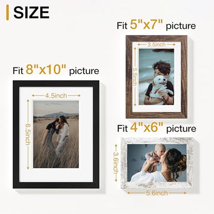 Vittanly 12 Pack Gallery Wall Frame Set, Black, Brown, Distressed White | Gallery Wall Frame Set: 4pcs 8x10, 4pcs 5x7 & 4pcs 4x6 Photos for Wall & Table, Picture Frames made of Engineered Wood - color: Black & Brown & Distressed White