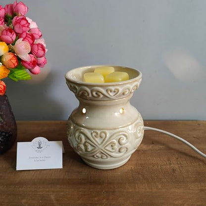 Hosley 5 High Cream Ceramic Electric Warmer. Ideal Gift for Wedding Spa Aromatherapy. Use with Wax Melts Cubes and Fragrance Oils. - color: Cream