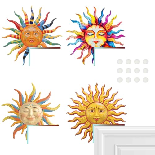 MorningRo 4 Pcs Door Frame Decoration Set Metal, Wall Art Decor Corner Sign Bathroom Decor for Indoor Outdoor Door Window Home Office(Sun Face,Multicolor) - color: Multicolor, style: Sun Face