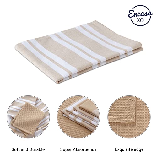 Encasa XO Kitchen Dish Towels, Waffle Weave 28"x18" Beige | Heavyweight 100% Cotton | Super Absorbent & Quick Drying | Pre-Shrunk Dishcloths | Set of 6 - color: Beige, size: 28x18 in (Set of 6)
