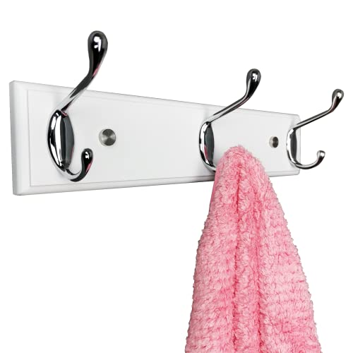 wall Mounted Coat Rack 12.2inch(31cm) with 3 Silver Hooks, White Wood Coat Hook for Entrance, Hallway, Bedroom, Kids Room, Bathroom,Small Size Clothes Hanger - size: Small-12.2in(31cm),3 Silver Hooks, style: Modern