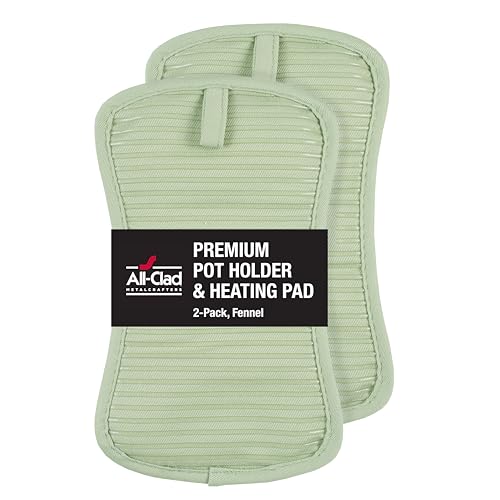 All-Clad Premium Pot Holder & Heating Pad, (2-Pack) Heat Resistant to 500 Degrees, 100% Cotton 10"x6.25" for Kitchen and Barbeque, Fennel - color: Fennel, size: 2 Pack