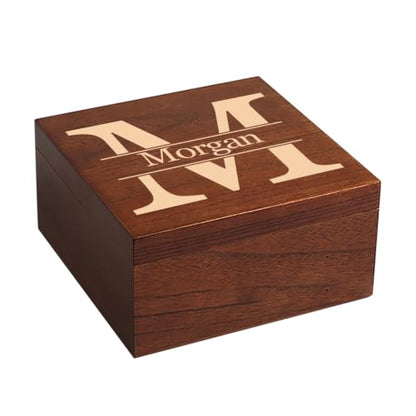 Personalized Wooden Keepsake Box with Monogram, Custom Memory Box with Name | Rustic Storage Chest for Photos & Mementos, Customize Wood Gift Box for Men Women, for Christmas Birthday Wedding Graduation - size: 7.7"L x 7.7"W x 3.9"H, style: Monogram