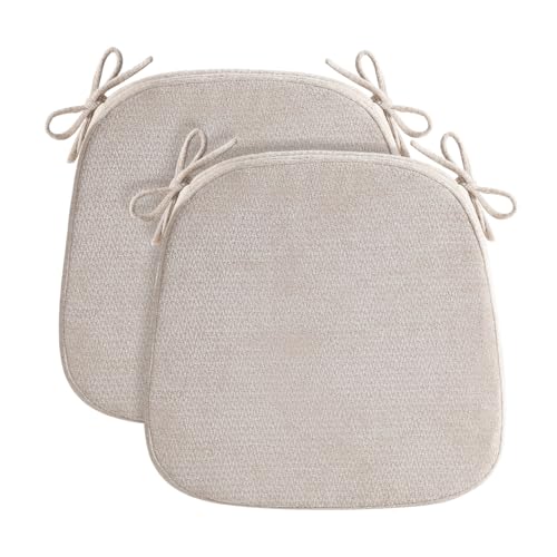 D-Shaped Chair Cushions for Dining Chairs, 2.5” Thick Chair Pads with Washable Comfortable Textured Cover, Non Slip Kitchen Chair Cushions with Ties, 16.5" x 16.5", 2 Pack, Beige - color: Beige, size: 2 Pack