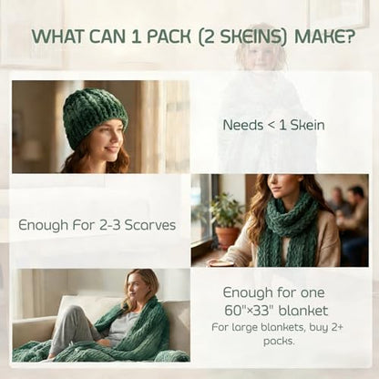 Beginner Chunky Yarn for Hand Knitting Ombre Blankets, Plush Chenille Fade | Long-fade ombre chenille chunky yarn - #7 Jumbo - 42oz/1200g - 81 Yards - Forest Green - color: Forest Green (0.8" Thick)