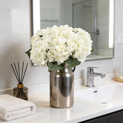 Kimura's Cabin 6Pcs Fake White Hydrangea Artificial Flowers Silk Hydrangeas | Faux Hydrangea With Stems,Wedding Party Bouquets Arrangements,Home Table Centerpieces,Baby Shower Decoration - color: Off White