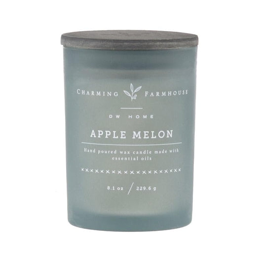 Charming Farmhouse by DW Home Apple Melon Scented Candle, 8 oz Wooden Wick Candle, Crisp Apple & Sweet Melon Fragrance, Frosted Glass Jar with Decorative Wood Lid, Up to 40 Hour Burn Time - color: Apple Melon, size: 8 oz