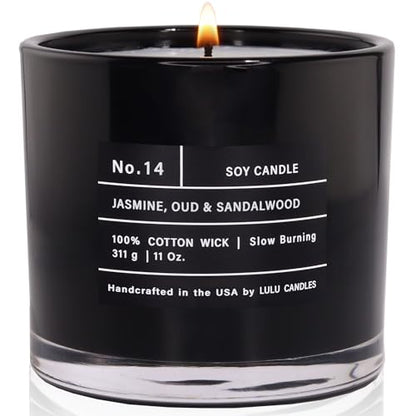 Lulu Candles | Jasmine, Oud & Sandalwood | Luxury Scented Soy Jar Candle | Hand Poured in The USA | Highly Scented & Long Lasting (11 Oz.) - size: 11 Oz.