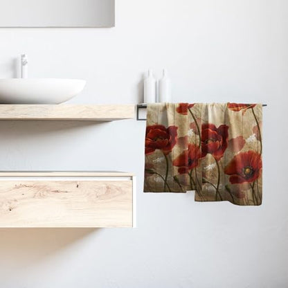 Imiss Red Poppy Flower Hand Towels Set of 2 - Rustic Brown Wooden Multi-Purpose Guest Kitchen Towel 14.4 x 28.3 Inch for Face Bathroom Gym Spa - color: Red Poppy Floral