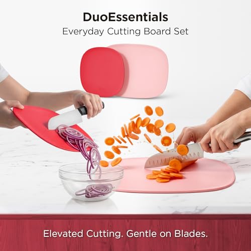 Kitchen Mama DuoEssentials TPU Cutting Board Set, 2 Sizes, Red | Knife Friendly, Non Slip, Dishwasher Safe, Flexible with Juice Groove, Odor Resistant - color: Red