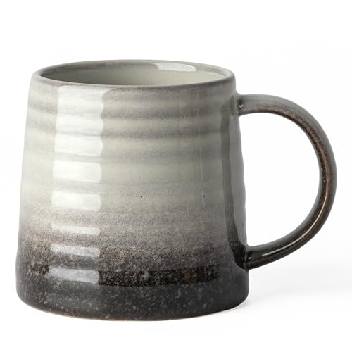 15.5oz Large Heavyweight Ceramic Mug, Reactive (Grey-Black) | 15.5oz Medium-Large, Heavy Weighted Stoneware, Reactive Transmutation Glaze, Microwave & Dishwasher Safe, Gift Box - color: Grey Black