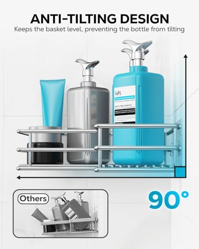 Nieifi Corner Shower Shelves, Adhesive Shower Caddy, Bathroom Organization | Stainless steel, 2 pack, wall mounted, bathroom shelves, shampoo and soap holder, bathtub storage, with hooks, silver