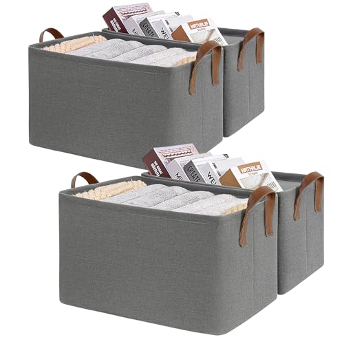 CHICVITA 4-Pack Large Fabric Storage Bins for Shelves, Metal Frame, Grey | 16 ¾" L x 11" W x 9¾" H, Collapsible Design, Clothes, Towels, Toys & Books Storage, Living Room & Bedroom Organization - color: Grey 4-Pack, size: 16 ¾" L x 11" W x 9 ¾" H