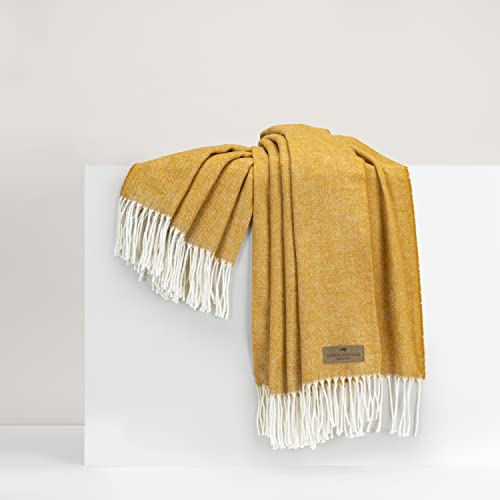 Lands Downunder All-Season, Ochre Italian Herringbone Throw – Soft Woven Throw with Decorative Fringe – Made in Italy – 51”W x 67”L - Over 80 Colors - Perfect for Gifting - color: Ochre