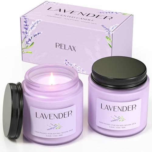 Lavender Candle, Soy Candles for Women, Soy Candles for Home Scented, 2 Pack Aromatherapy Candle Gift Set for Relaxing, Stress Relief & Home Decor - color: Lavender Candle