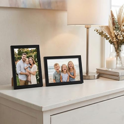 Americanflat 4x6 Picture Frame - Slim Molding - Black | Shatter-resistant glass, wall or tabletop display with included easel, triangle hangers included, secure turn-tab backing - color: Black, size: 4x6