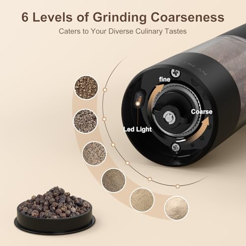 Ultrean Pepper Grinder, Rechargeable Salt and Pepper Grinder Set with 6 Adjustable Coarseness, LED Light, Automatic Grinder for Kitchen, House Warming Gifts New Home, White&Black - color: Black&White