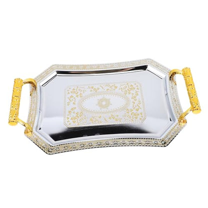 Mikinona Fruit Serving Platter Stainless Steel Dessert Serving Plate Desktop Fruit Tray for Snacks Cakes Nuts Candies Home Parties Weddings Picnics 11.02 X 7.87 X 1.37 in