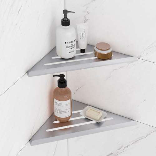 Shower Corner Shelf,304 Stainless Steel Shower Caddy, No Drill Shower Shelf,Won't Fall Off Shower Organizer, Large Capacity Floating Corner Shower Shelves Shampoo Holder (Silver 2-Pack) - color: Silver 2-pack