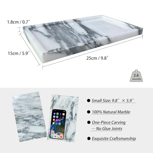 Arabescato Marble Vanity Tray, 9.8"x5.9" | Genuine Marble Stone Tray for Bathroom/Kitchen/Dresser - color: Marble Tray-arabescato