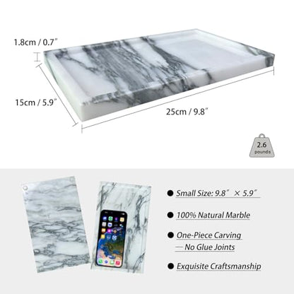 Arabescato Marble Vanity Tray, 9.8"x5.9" | Genuine Marble Stone Tray for Bathroom/Kitchen/Dresser - color: Marble Tray-arabescato