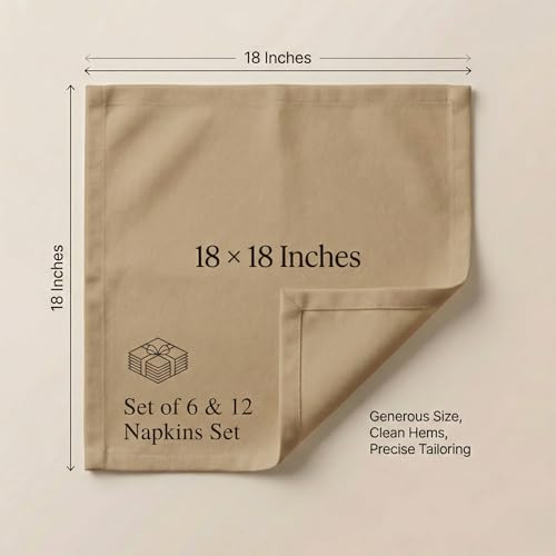 Accent Home 100% Cotton Napkins, Delicate Cloth Napkins for Dinners | 100% Pure Cotton Napkins, Economy Pack, Multi Purpose Use, Machine Washable, Cotton - color: 35 - Brown - Twill, size: 18" x 18" (Set of 6)
