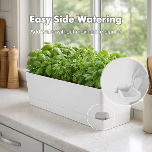 Party Zealot Window Boxes Planters, 3 Pack Self Watering Pots for Indoor Plants 17 Inch Rectangular Planter Rectangle Flower Pots Long Plant Pot Large Window Sill Herb Planter Box, White - color: White