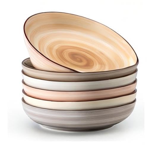 Sweese 6-Pack Ceramic Pasta Bowls, Neutral Extra Large 30 Fl Oz Durable Professional Grade - color: Neutral