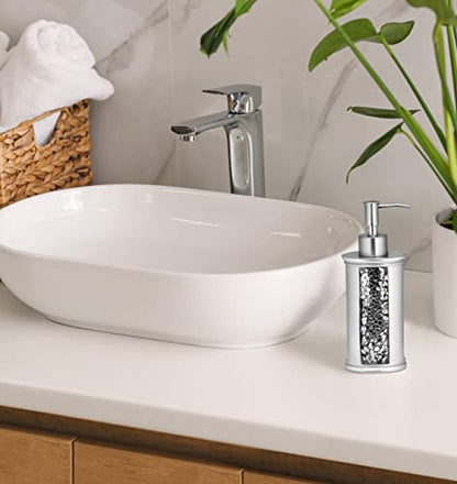 Zahari Home Sinatra Soap Dispenser/Lotion Pump Unique Design Bling Glass Mosaic Décor, Silver - color: Silver