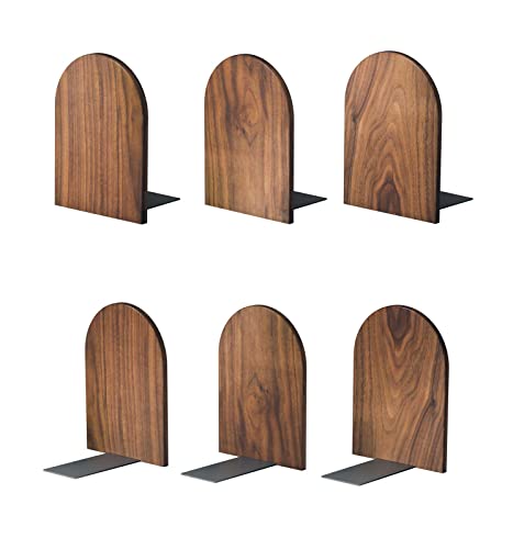 Large Bookend Hold Heavy Books-7x4x5in 3 Pack Non-Skid Wood Bookends Walnut | 7"h non-skid bookends hold large books upright on desk shelf,warm wood tones—ideal decorative for home,workplace，no scratches - color: Walnut-r-3pair