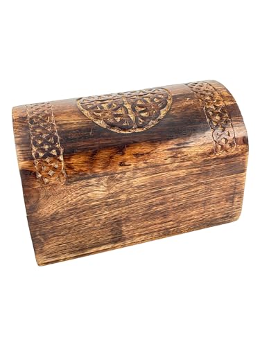Premium Handmade Wooden Treasure Chest Decorative Trunk for Keepsakes Semicircular Curved Floral Jewellery Box Trinket Box Ladies Jewellery Storage Case Handcrafted Home Decor (Celtic Brown)