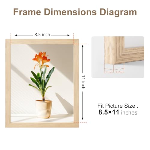 TONES FRAME DESIGN 8.5 by 11 Picture Frame Natural Solid Wood Veneer 8.5 x 11 Frame Set of 2 with Shatterproof Plexiglass, Wall Hanging Modern Wooden 8.5x11 Picture Frame for Diplomas Document Certificates - color: Natural, size: 8.5x11 - 2 Pack