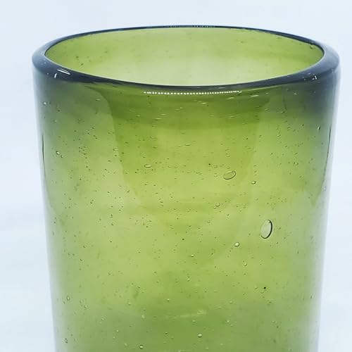 Solid Olive Green 14 oz Drinking Glasses (set of 6), Recycled Glass, Lead-free, Toxin-Free (14oz Drinking) - color: Olive Green, size: 14 oz